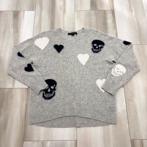 Scull Cashmere Gray Women’s Crewneck Sweater Medium Hearts Sculls 100% Cashmere
